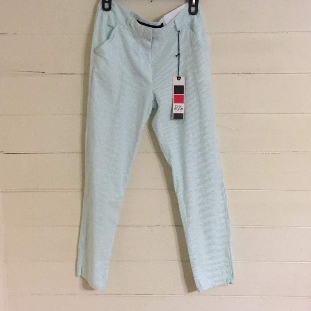 Mint Seersucker Ankle Crops